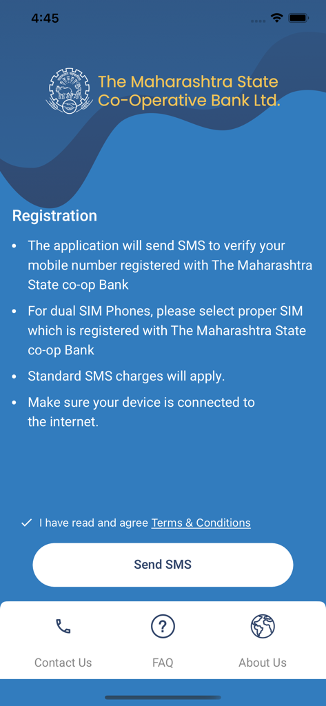 MSC Bank - Pantalla de registro de la aplicación móvil MSC Bank mostrando los pasos de verificación por SMS.