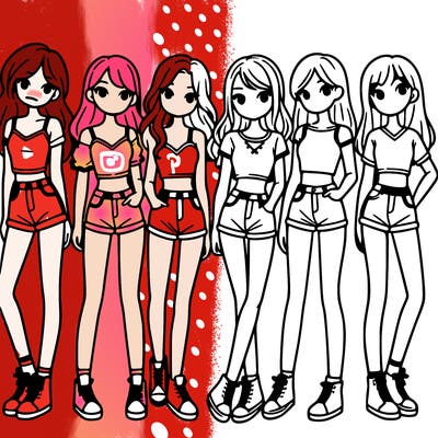 a group of girls wearing crop tops and shorts