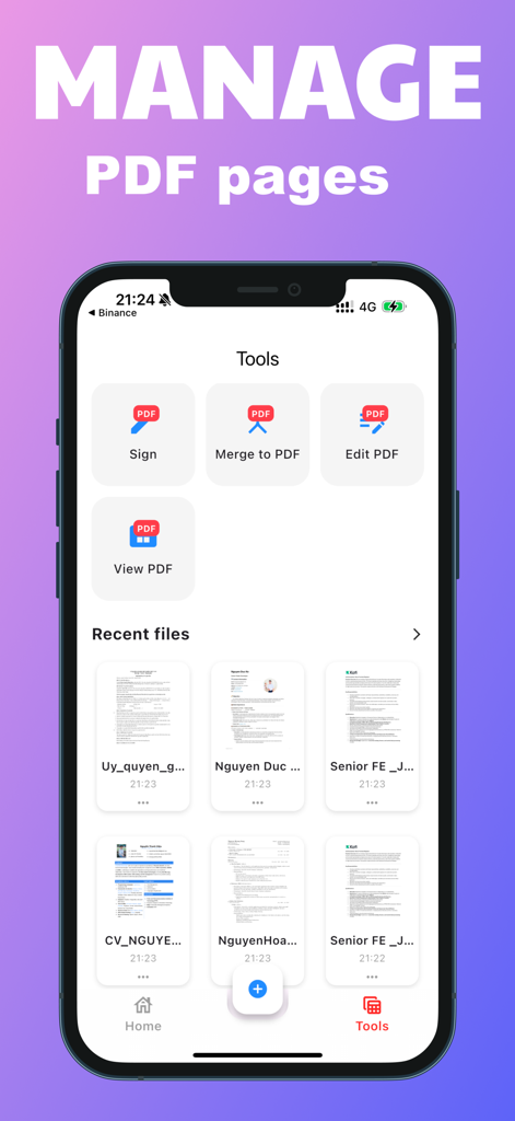 PDF Editor - Edit, Sign, Read - 署名、マージ、PDFドキュメントの編集のためのPDFエディターアプリのツールメニューのiPhoneスクリーンショット。