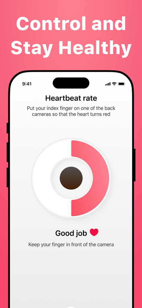 Heart Rate Monitor Pulse - Interface of the Heart Rate Monitor Pulse app showing a real-time heart rate measurement using the iPhone camera