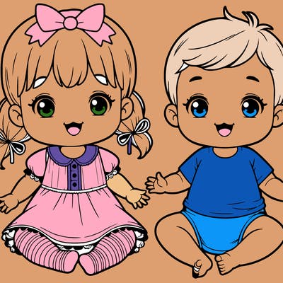 little baby girl and  little baby boy