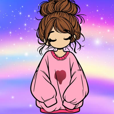 girl with baggy sweatshirt and messy bun