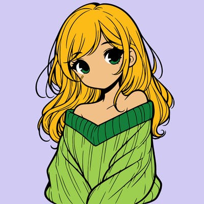 shy pretty girl wearing a sweater that is falling off one shoulder portrait