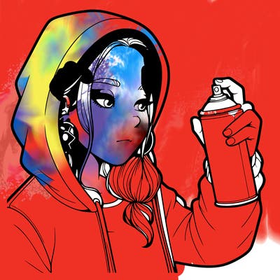 a realistic girl, spray painting