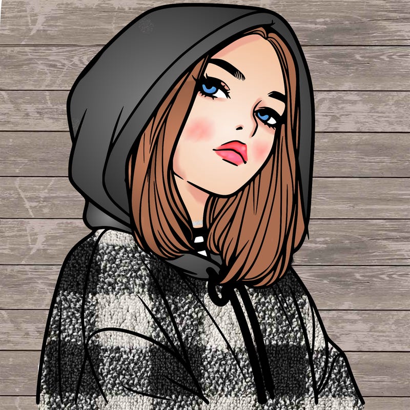 a realistic girl in a hoodie