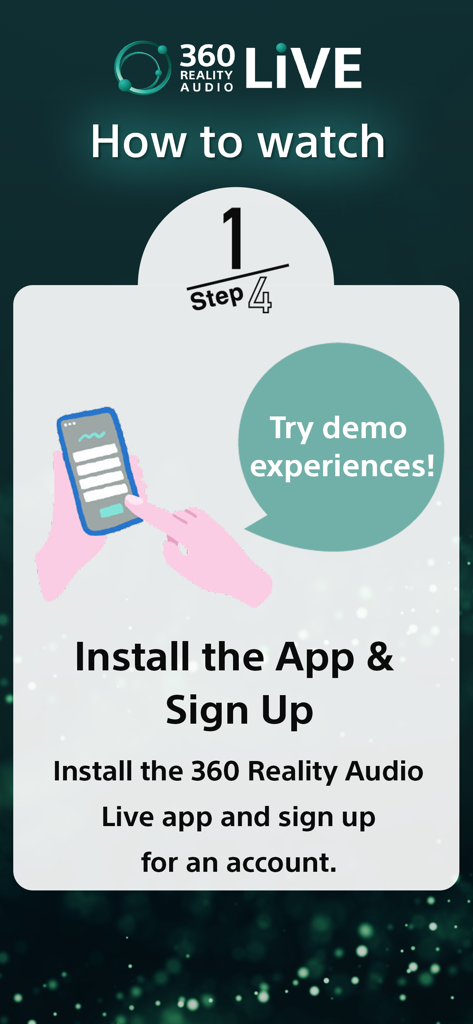 Instructions de l'étape 1 pour installer l'application 360 Reality Audio Live et créer un compte