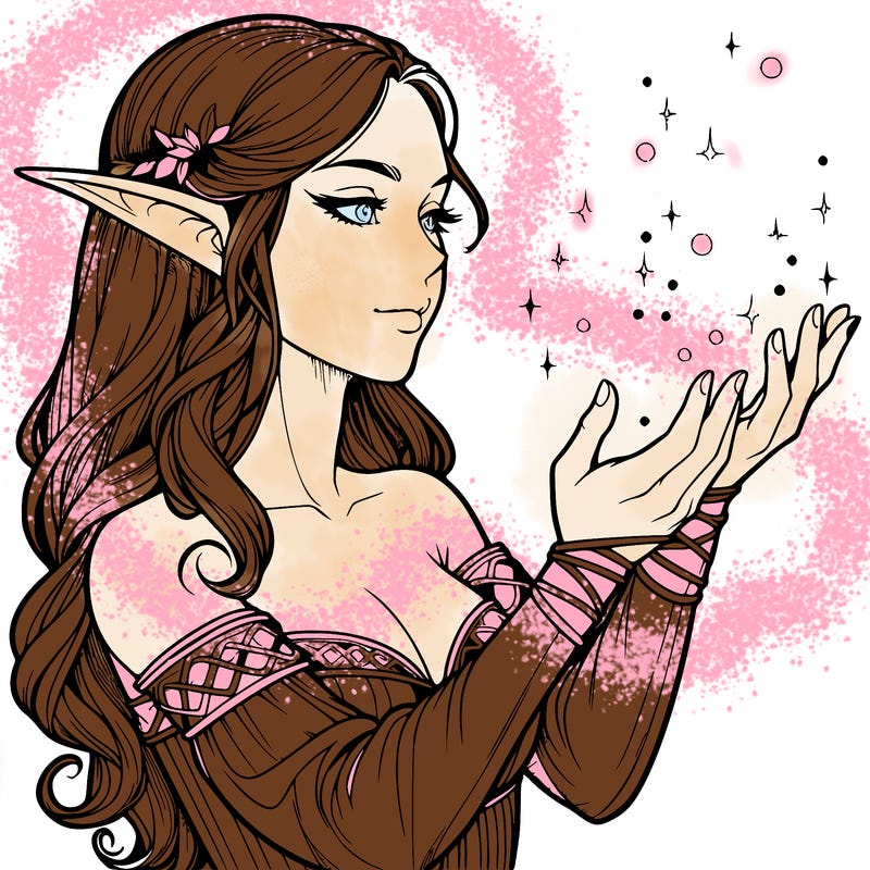 realistic elf girl doing magic