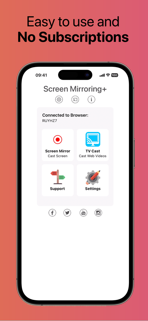 Screen Mirroring for Fire TV - Interfaccia dell'app Screen Mirroring per Fire TV su iPhone che mostra le opzioni di mirroring dello schermo e di casting TV