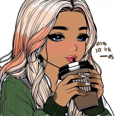 realistic girl drinking coffee
