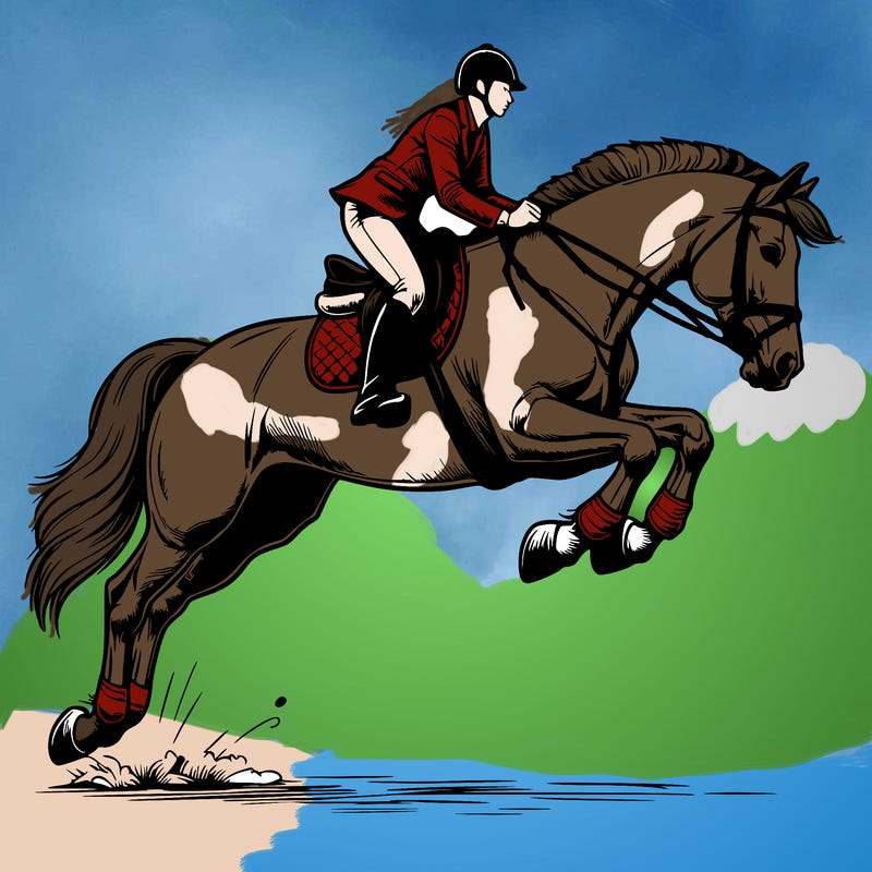 realistic horse jumping with rider