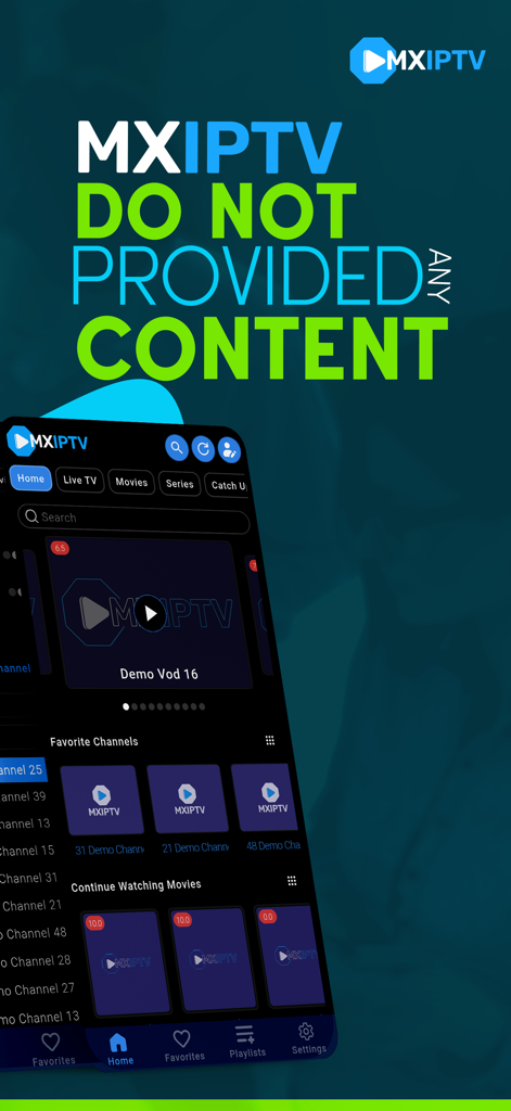 MX Player: IPTV Player - MX IPTV Player mobile app home screen interface showing video categories and user disclaimer