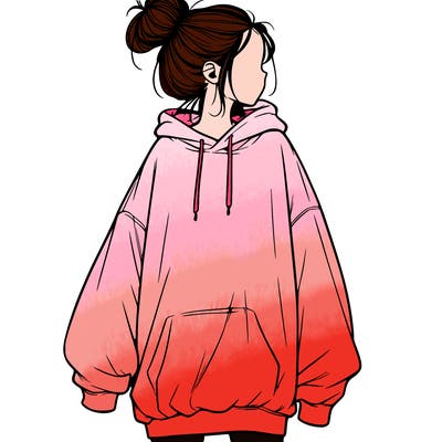 realistic girl with a oversized sweatshirt on and a bun