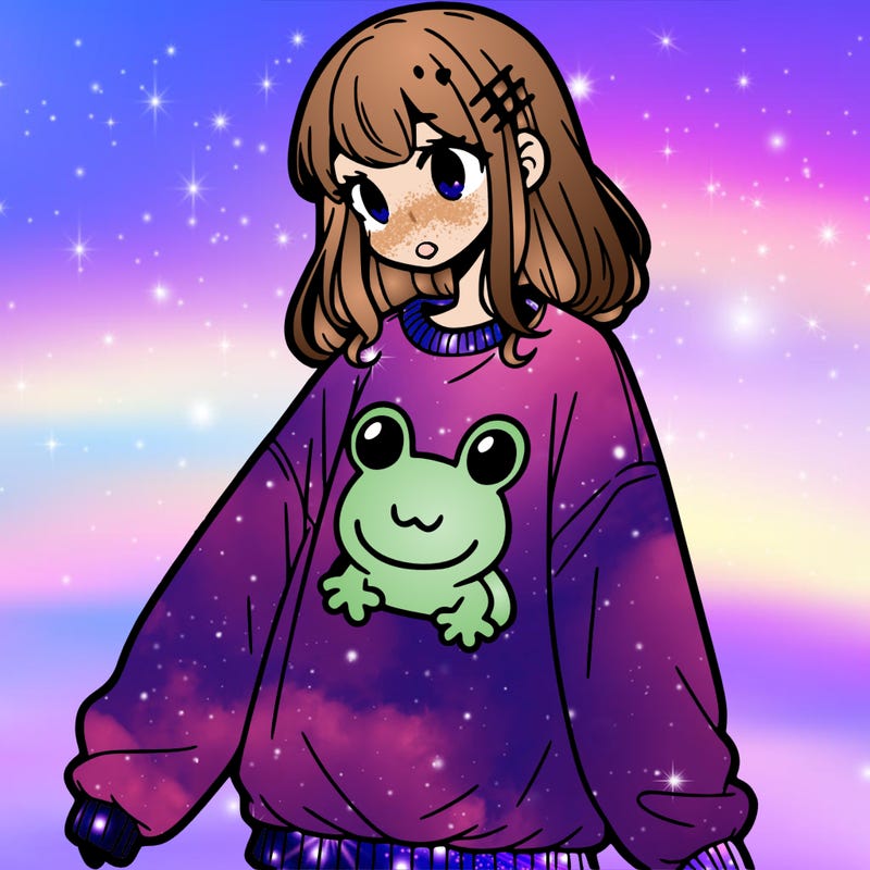 girl wearing frogging sweatshirt
