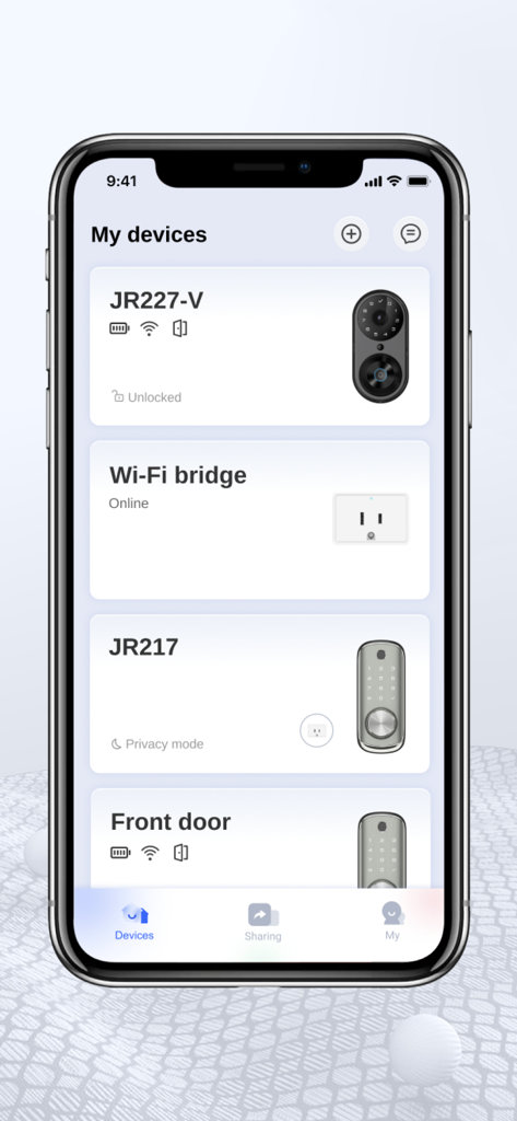 KK Home - KK Home app dashboard showing connected smart locks and doorbell status.