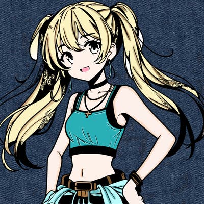 anime girl wearing crop top