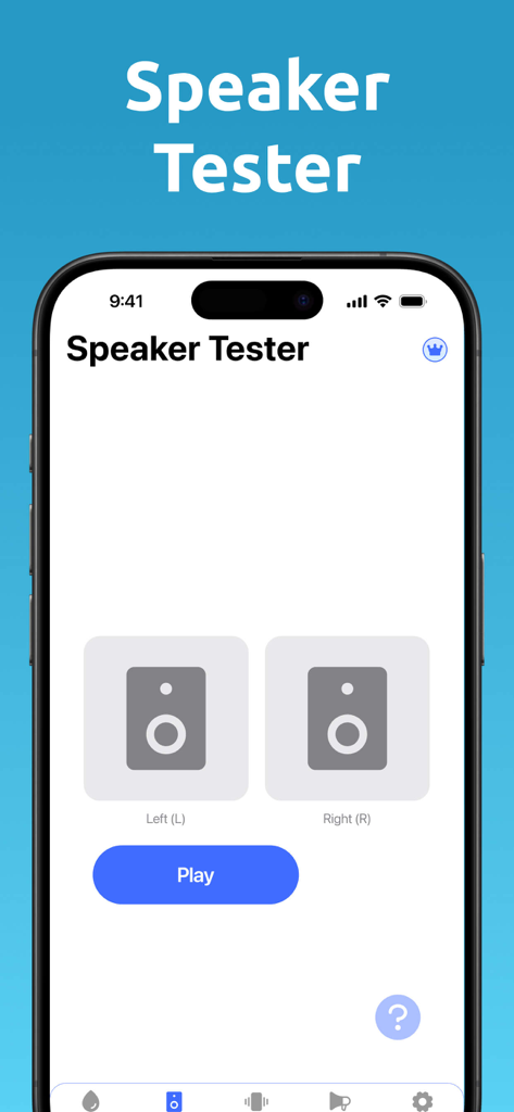 Clear Wave ‒ Water Eject - Clear Wave app speaker tester screen showing left and right speaker icons
