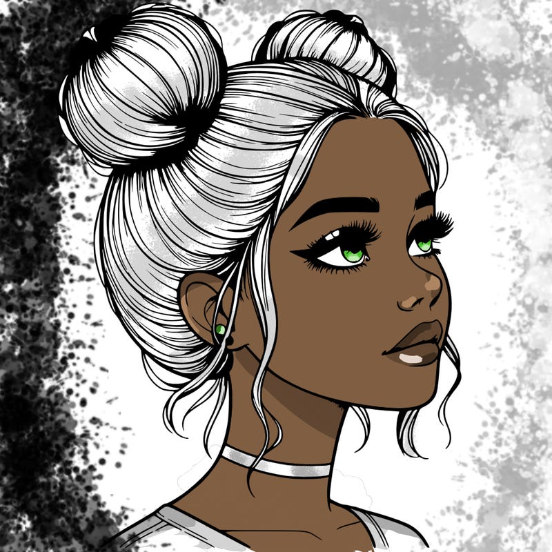 realistic girl with buns on the top of her head