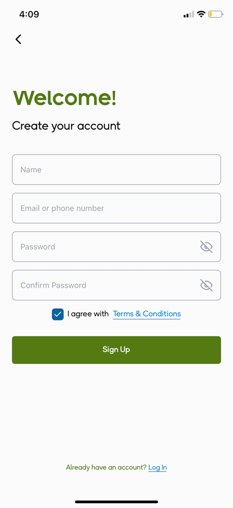 MSME by G3G - Registration screen for the MSME by G3G mobile app showing sign up form fields