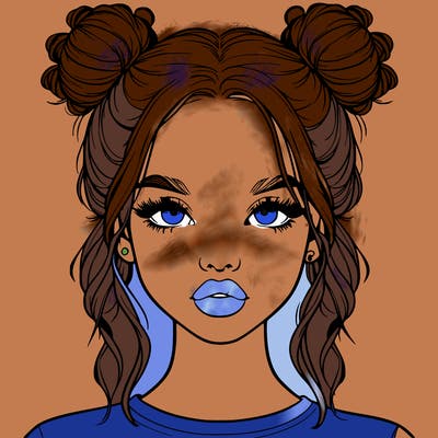 realistic girl with two buns in hair and lips