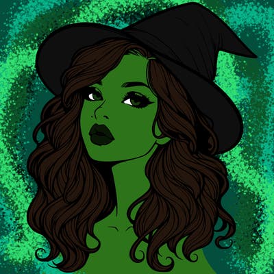 realistic witch girl with wavy hair and lips