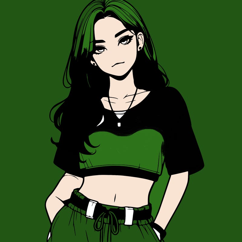 realistic girl witha crop top and baggy pants