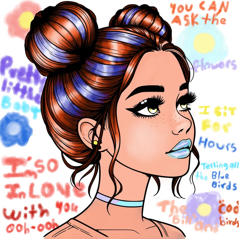 realistic girl with buns on the top of her head