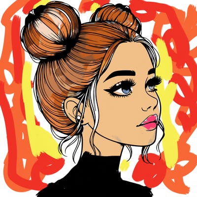 realistic girl with buns on the top of her head