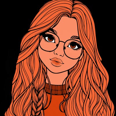 girl with long hair and freckles and glasses realistic