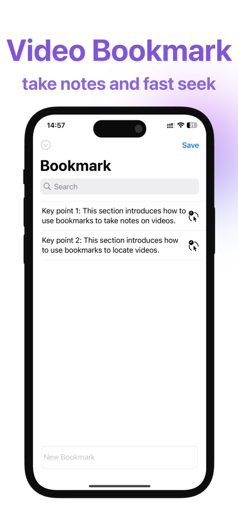 YPlayer video bookmark interface for taking notes and fast seeking within videos