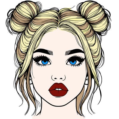 realistic girl with two buns on her hair and lips