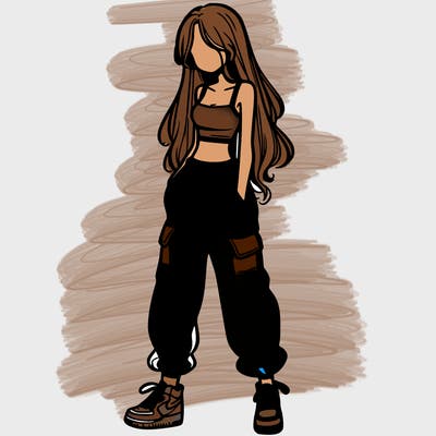 girl in baggy pants crop top and long hair