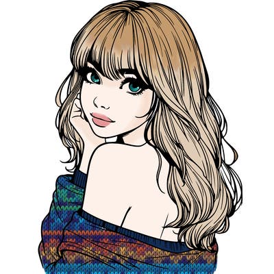 realistic girl with bangs looking over her shoulder