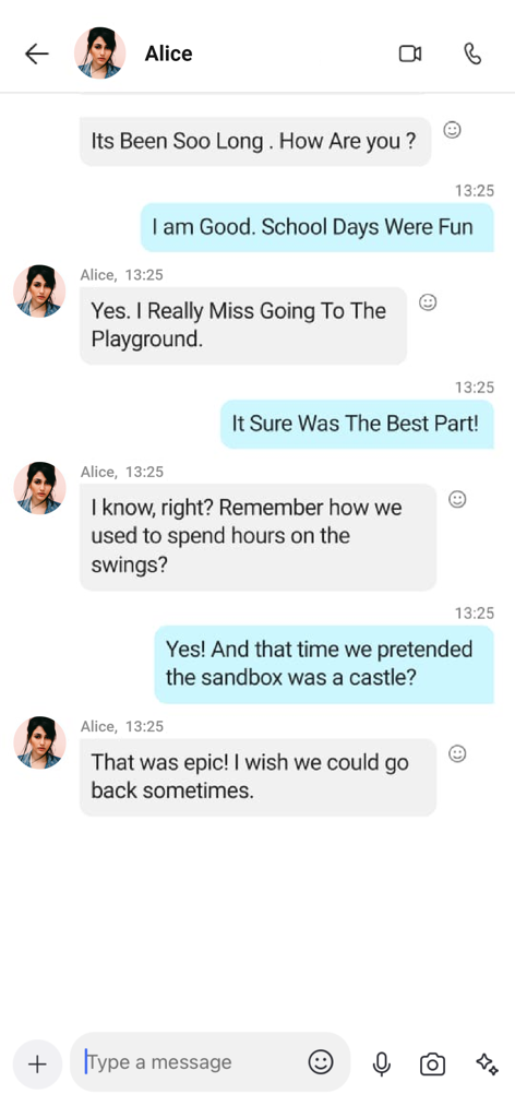 Text Yourself－Chat Story Maker - Interface móvel de um aplicativo de história de chat mostrando uma conversa de mensagens de texto entre dois personagens