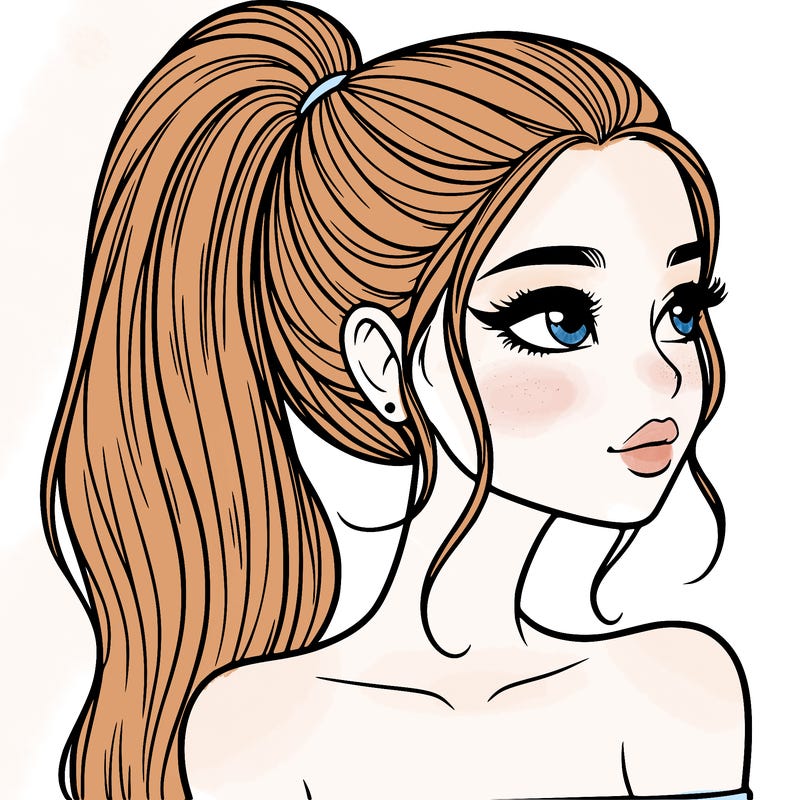 a beautiful and realistic girl with a high pony tail