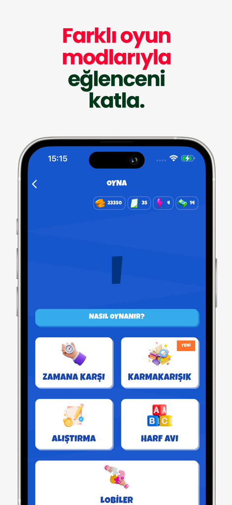 İsim Şehir Hayvan Online - Interface of Isim Sehir Hayvan Online showing various Turkish word game modes like Zamana Karsi and Harf Avi