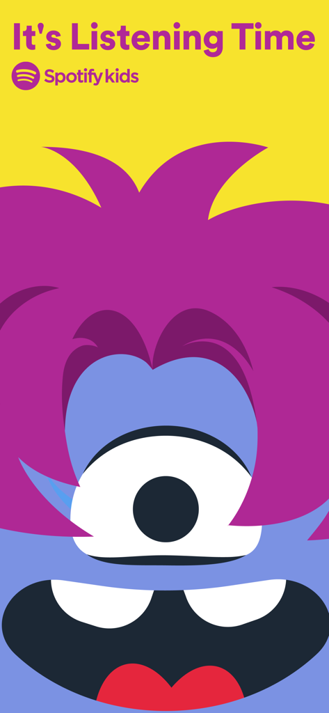 Spotify Kids - Spotify Kids splash screen featuring a purple monster character and the text Its Listening Time