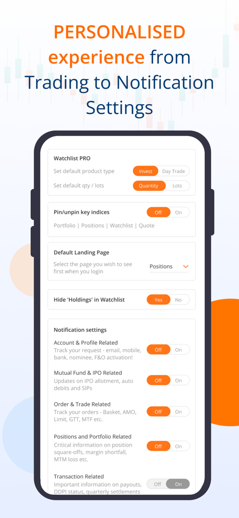 Personalized trading experience and notification settings interface in the mStock app