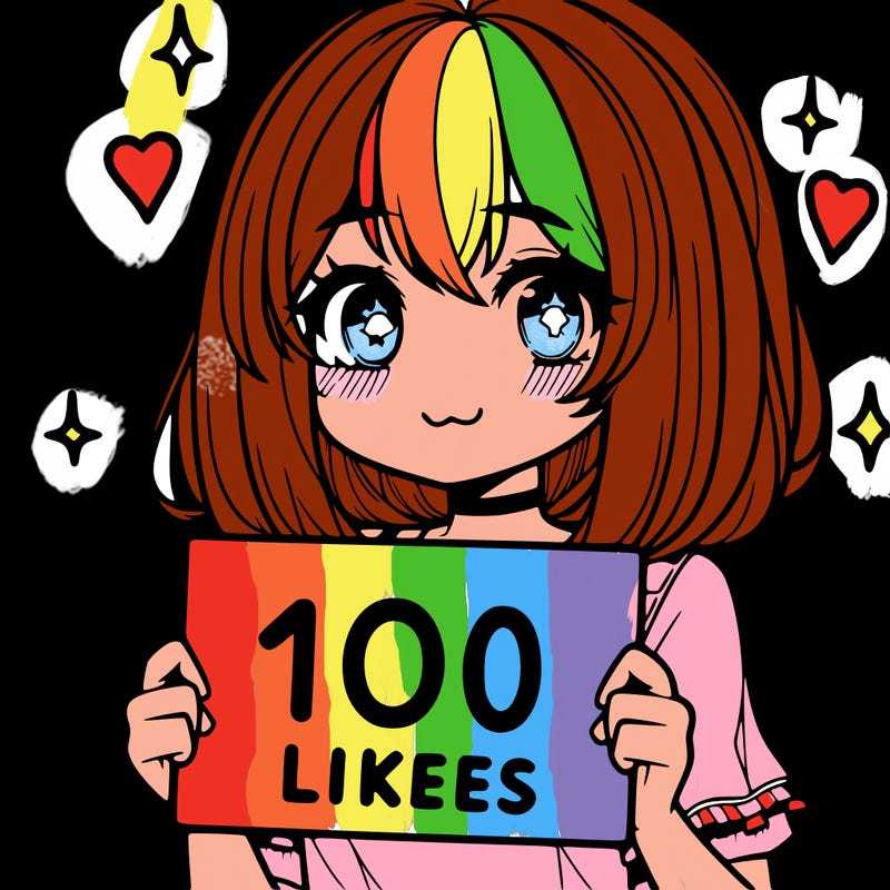 anima girl holding a 100 likes sign in her hand