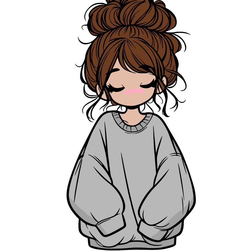 girl with baggy sweatshirt and messy bun