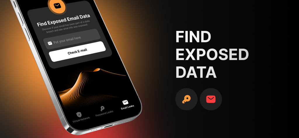 Secure Access - Safetronis - Safetronis iPhone app screen for finding exposed email data