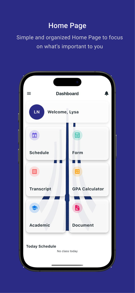 MyParagonU - La pantalla de inicio de la aplicación MyParagonU mostrando un panel de estudiante con herramientas de gestión académica como horario y expediente académico.