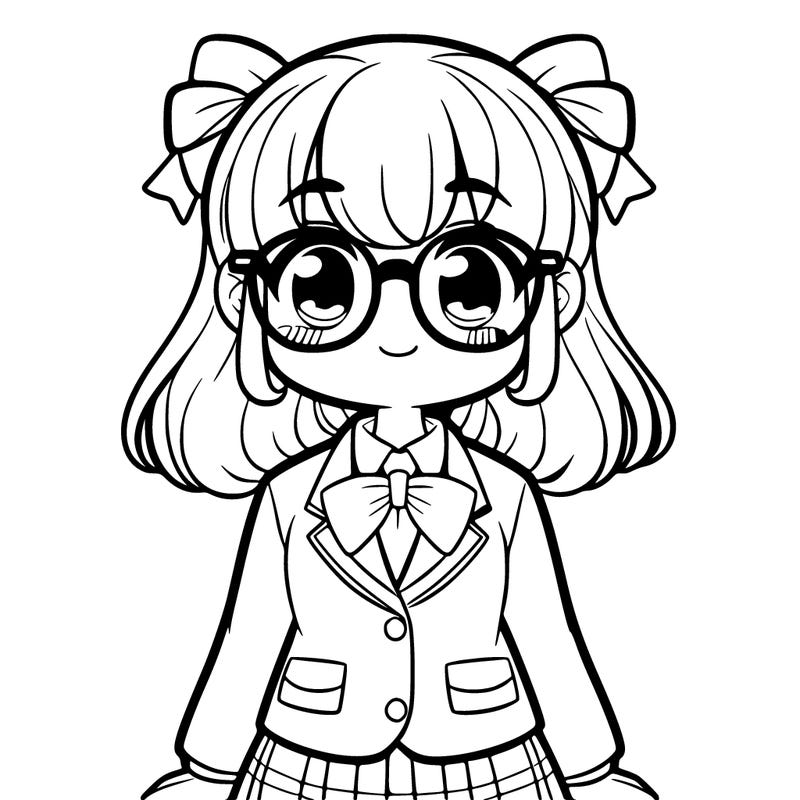 a school girl wearing a uniform with glasses