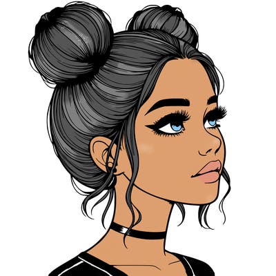 realistic girl with buns on the top of her head
