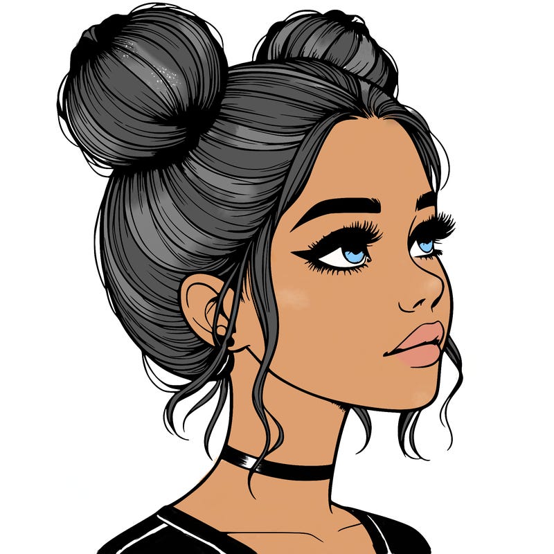 realistic girl with buns on the top of her head
