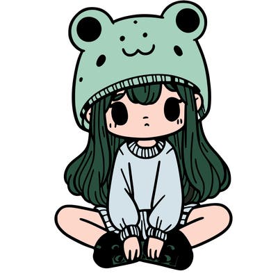 a girl wearing a frog hat and some frog socks