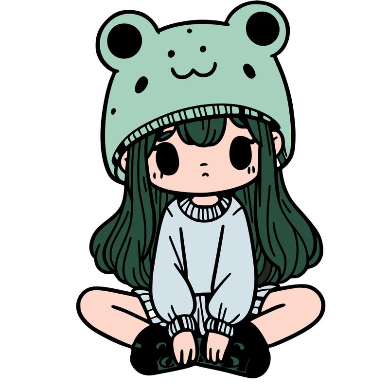 a girl wearing a frog hat and some frog socks