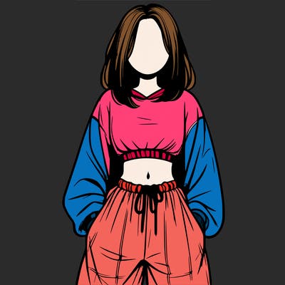 realistic girl faceless with baggy pants and a crop top