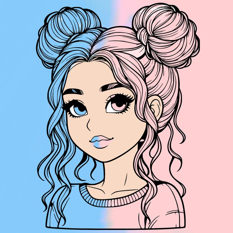 realistic girl with two buns in her hair