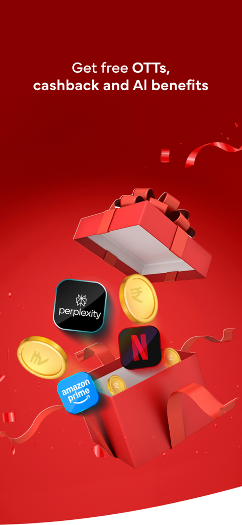 Bannière promotionnelle Airtel Thanks offrant des avantages OTT et IA gratuits