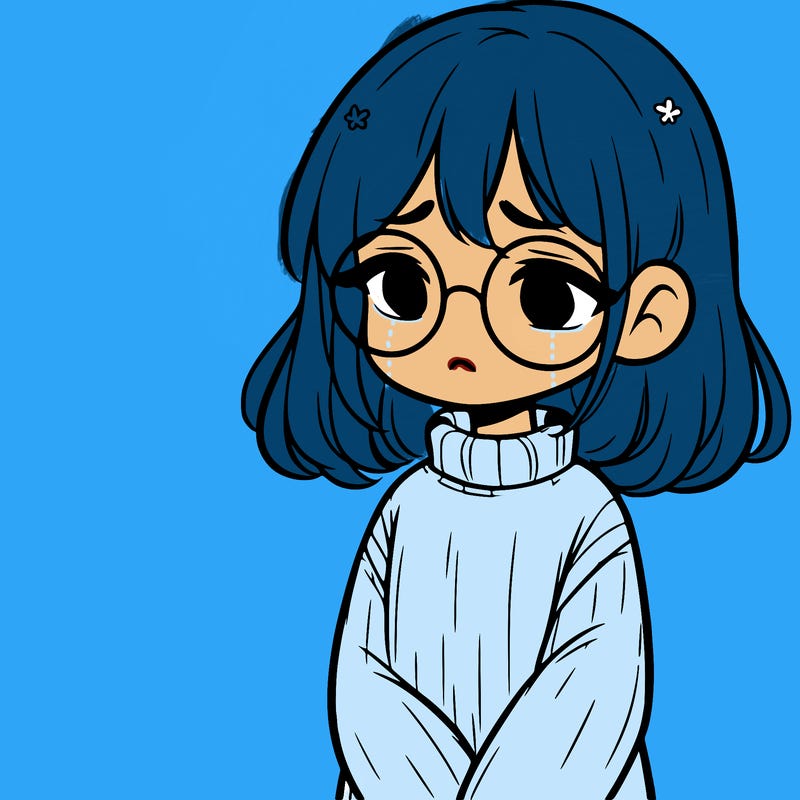 sad girl with glasses in a sweater